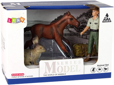 Zestaw figurek Lean Toys Farma Rolnik 9 cm + Koń 8 cm + Zając 5 cm + Akcesoria (5905515356183)