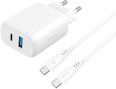 Мережевий зарядний пристрій Proove Silicone Power 2 30W Type-C + USB + Cable Type-C to Type-C 1 м White (632470003)