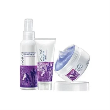 Набір для ніг 3-в-1 з екстрактом лаванди Avon Care Footworks: маска для ніг 75 мл + дезодоруючий спрей для ніг 100 мл + нічний крем-догляд для ніг 150 мл