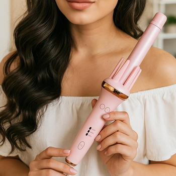 Плойка для локонов автоматическая Hair Curle, стайлер для создания кучеров с автоматическим вращением и 3-мя температурными режимами (170°, 190°, 210°), электрический стайлер-щипцы для завивки волос Розовый HCL-848-Pink