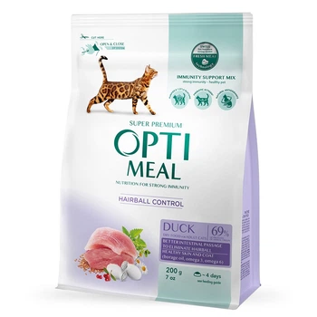 Сухой корм для котов OptiMeal Adult Hairball Control для выведения шерсти с уткой 200 г B1890701