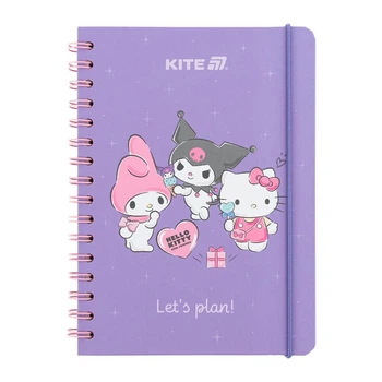 Дневник-планер детский Kite Hello Kitty "Котёнок Китти и друзья" А5 138 листов на спирали т/обложка на резинке фиолетовый (HK25-438-1)
