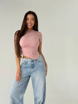 Жіноча літня футболка асиметричного крою Uaclothes 46-48 Пудровий (like33633-140371350)
