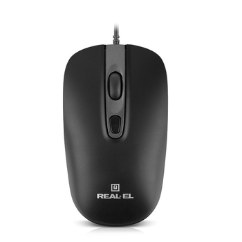 Мишка дротова комп’ютерна REAL-EL RM-222 1600dpi з прогумованим колесом прокрутки Black (EL123200040)