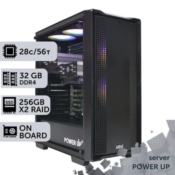 Сервер двухпроцессорный TOWER PowerUp #42 Xeon E5 2680 v4 x2 / 32 GB / SSD 256GB х2 Raid / Int Video