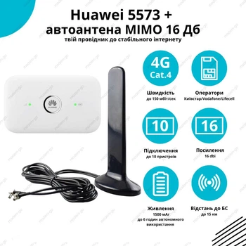 4G комплект в авто роутер Huawei e5573 + антенна 16 дБ