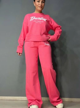 Костюм женский Quzen 485-485 Barbie оверсайз свитшот и брюки палаццо S розовый