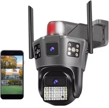 Двойная IР камера наружного наблюдения 4G 3G от сим карты SIM 3MPx+3MPx 2 независимых объектива уличная ночная камера видеонаблюдения приложение V380Pro UKC SD39G 4G