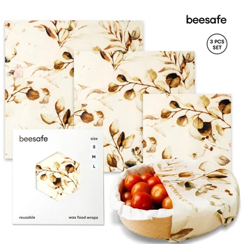 Вощанка багаторазові воскові серветки Beesafe набір воскових серфеток обгортки для зберігання продуктів 3 шт Бавовна