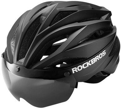 Велосипедний шолом RockBros з козирком, знімні окуляри із захистом від UV Black (5907769373350)