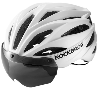 Велосипедний шолом RockBros з козирком, знімні окуляри із захистом від UV Matte White (5907769373367)
