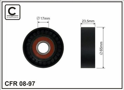 Ролик натяжителя поликлинового ремня (17x65x23) Fiat Ford Opel 1.1-1.4 95- CAFFARO 08-97 Fiat Punto, Panda, Grande Punto, 500, Doblo, Linea; Opel Combo; Ford KA 1204299, 1535429, 46756902
