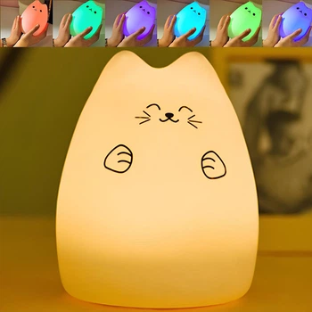 Силиконовый LED ночник Котик с USB-зарядкой 153х122х122 мм аккумуляторный светильник для сна 7 режимов света для детской комнаты