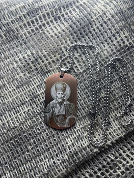 Жетон на шию з іконою Миколай Чудотворець Royal Bracelets ланцюжок нержавіюча сталь Фотогравіювання One size 60см (531)