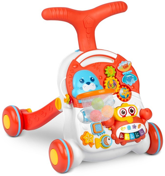 Pchacz interaktywny RICOKIDS 3 w 1 chodzik i stolik edukacyjny RK-810 biało - czerwony (5903890607166)