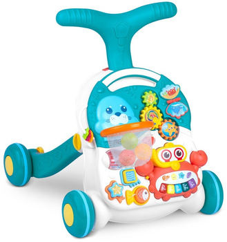 Pchacz interaktywny RICOKIDS 3 w 1 chodzik i stolik edukacyjny RK-810 biało - niebieski (5903890607159)