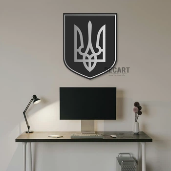 Двухслойная картина из дерева Decart декор для комнаты, спальни в цветах Герб Украины Тризуб 110х84 см