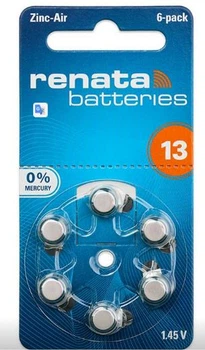 Батарейки Renata PR48 PR13 A13 Zinc Air Mercury Free ZA13 (1.45V) 6 шт для слухових апаратів