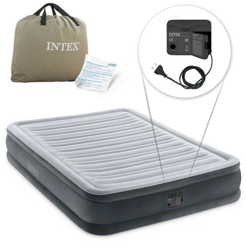 Матрац надувний Intex 67768 з вбудованим електронасосом 191x137x33 см, сірий