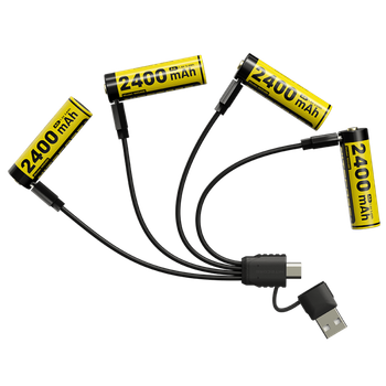 Комплект аккумуляторов AA Nitecore NH2400 1,5V (2400 mAh, USB Type-C), защищенный (4 шт, кабель)