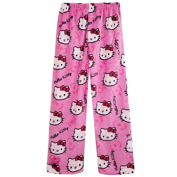 Піжамні штани Hello kitty широкі трендові рожеві плюшеві