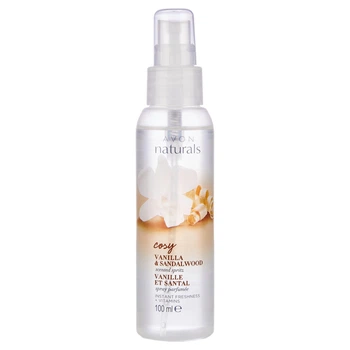 Лосьйон-спрей для тіла «Ароматна ваніль і сандалове дерево» 100 мл Avon Naturals Cosy, Vanilla & Sandalwood, scented spritz, instant freshness + vatamins