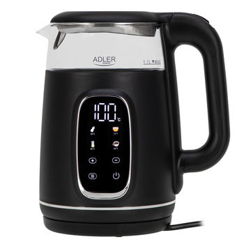 Электрочайник Adler AD 1305 black silver 1,7 л (пластик/стекло, дисплей, регулятор температуры)