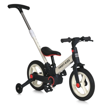 Детский велосипед велобег PROFI KIDS 12 д. MB 1021-2, 4 в 1 с родительской ручкой бело-черный