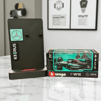 Стенд Підставка з Логотипом + Колекційна Модель Bburago F1 Mercedes-AMG PETRONAS W15 2024 №63 George Russell Масштаб 1/43 / Формула 1 - Джордж Расселл