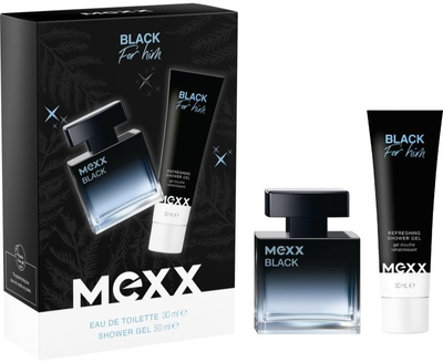 Zestaw męski Mexx Black For Him Woda toaletowa 30 ml + Żel pod prysznic 50 ml (3616305254436)
