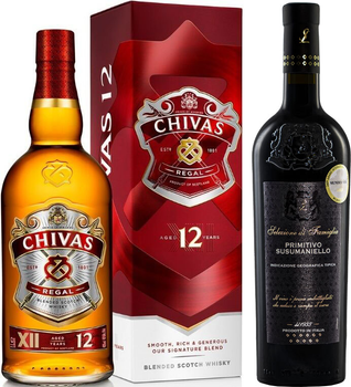 Виски Chivas Regal 12 лет выдержки 1 л 40% в подарочной упаковке + Вино SL Primitivo Susumanielo IGT Salento красное полусухое 0.75 л 14.5% (080432400432R+8033116409056)