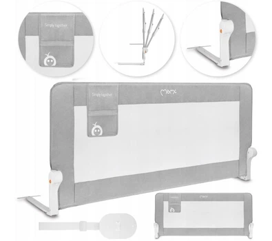 Защитная барьерка для кровати MoMi LEXI PLUS XL Белый с серым 66×150 см бортик на кровать, защитный барьер для детей, бортик для младенца, барьер безопасности, детский бортик, защита от падения, ограждение для кровати, защита для сна