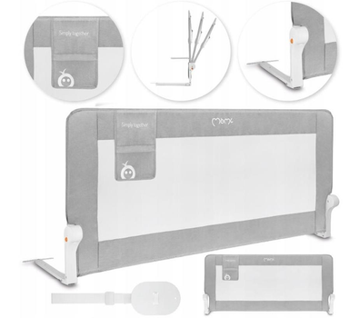 Захисна бар’єрка для ліжка MoMi LEXI PLUS XL Cіра 66×150 см бортик на ліжко, захисний бар’єр для дітей, бортик для немовляти, бар’єр безпеки, дитячий бортик, захист від падіння, огорожа для ліжка, захист для сну