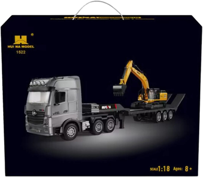 Samochód ciężarowy zdalnie sterowany Huina Toys z przyczepą i koparką 1:18 (22746) (5905991050957)