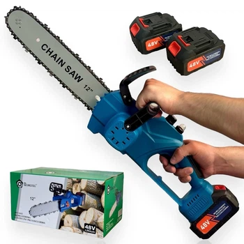 Аккумуляторная электропила Domotec Chain Saw 12'' и 16'' дюймов с 2-мя батареями 48V в кейсе 9639