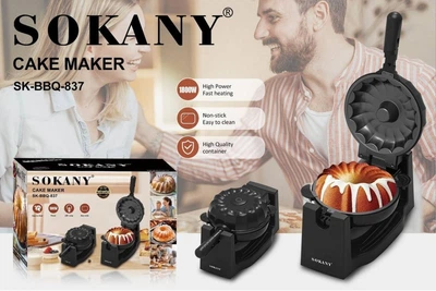Многофункциональная перекидная машинка для выпечки хлеба и тортов SOKANY SK-BBQ-837, 1800 Вт