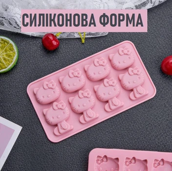 Порционная силиконовая форма на 8 отсеков для духовки / микроволновки в форме котят Hello Kitty многоразовая форма для выпечки / кексов / пирожных / десертов / печенья / желе / льда, 16.4х9 см, розовый (109352178)