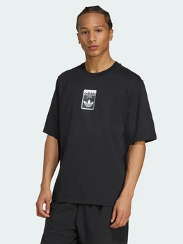 Футболка хлопковая длинная мужская Adidas Originals Leo Oversized JV7569 L Черная с принтом (4068808480758)