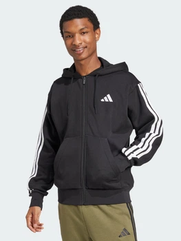 Толстовка на флісі, на блискавці чоловіча Adidas Essentials 3-Stripes Fleece JD1870 M Чорна (4067905338245)
