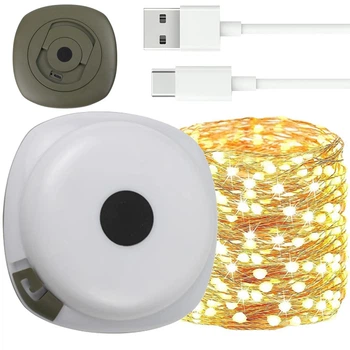 Аккумуляторная гирлянда с фонариком 10м, USB, Теплый белый свет / Кемпинговый светильник