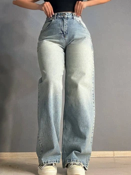 Джинсы женские I8 51777 широкие скейтер baggy с потертостями 30 голубые