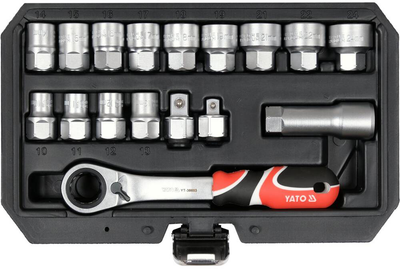 Zestaw nasadek przechodnich SPLINE YATO kwadrat 3/8" i 1/2" M10–M24 z grzechotką (YT-38653)