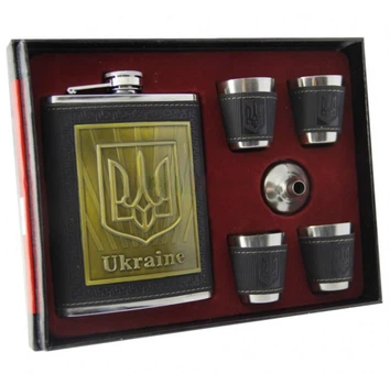 Набор Фляга Украина + четыре стаканчика + лейка 9oz