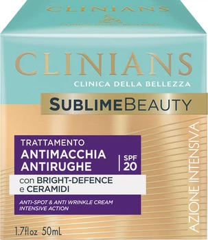 Защитный крем для лица Clinians Sublime Beauty Против пятен и морщин с Керамидами SPF 20 50 мл (8003510008094)