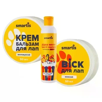 Набір для лап тварин Smartis: віск + крем-бальзам + рідке мило, 320 мл