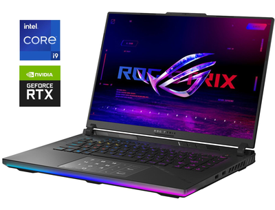 Ігровий ноутбук Б-клас Asus ROG Strix Scar 16 G634JZ / 16" (2560x1600) IPS / Intel Core i9-13980HX (24 (32) ядер по 2.2 - 5.5 GHz) / 32 GB DDR5 / 1000 GB SSD NVMe / nVidia GeForce RTX 4080, 12 GB GDDR6, 192-bit / WebCam б/в