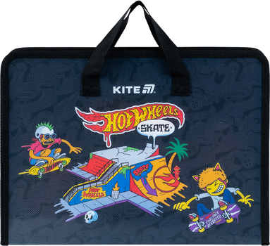 Папка-портфель Kite Hot Wheels з тканинними ручками на блискавці 1 відділення A4 чорна (HW25-202)