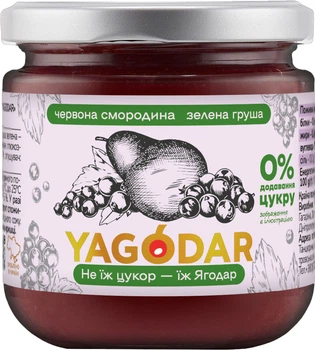 Джем YAGODAR Без цукру Червона смородина-зелена груша 210 г (4820255080062)
