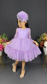 Платье нарядное кружевное с заколкой ZEYA 128 см сиреневое 033