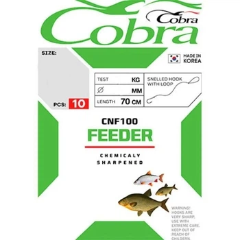 Крючки с поводком COBRA Feeder CNF100 70 см, 0.12 мм, разм. 12, 10шт,CNF100-012